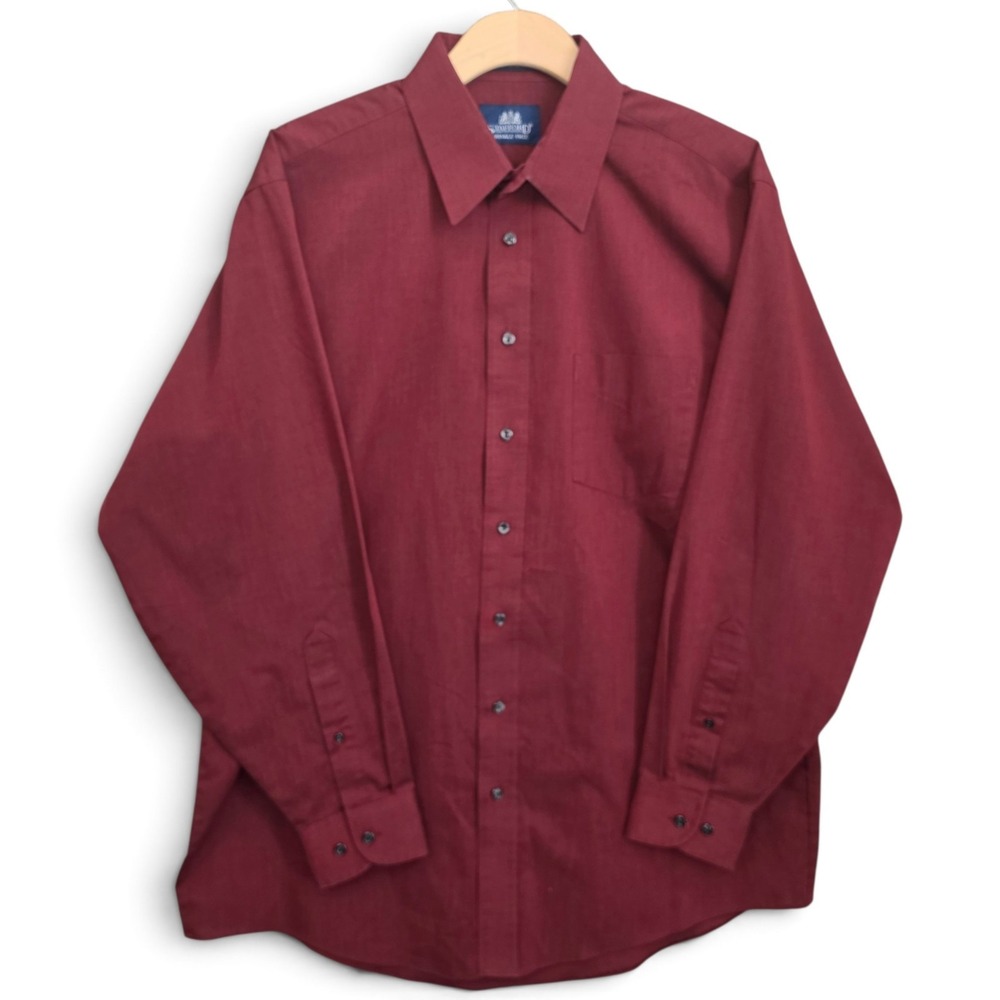 Stafford Mens Dress Shirt 16.5 34/35 Burgundy Maroon Wrinkle Free Long Sleeve